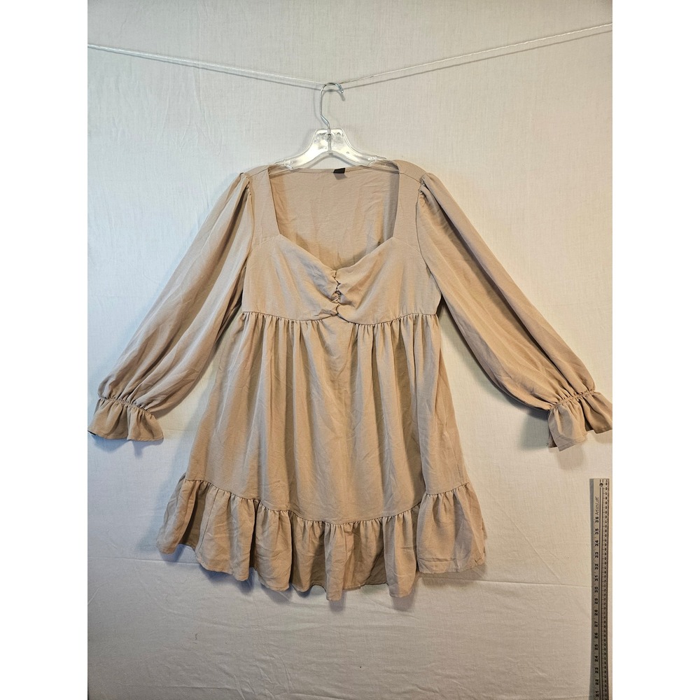 SHEIN Womens Beige Long‎ Sleeve Sweetheart Ruffle Babydoll Dress sa2110092721